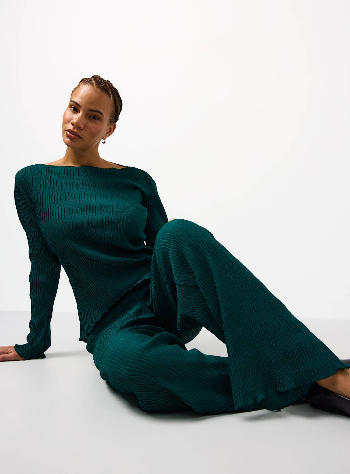 Green Plisse Co-ord Wide Leg Trousers 24 - Image 2